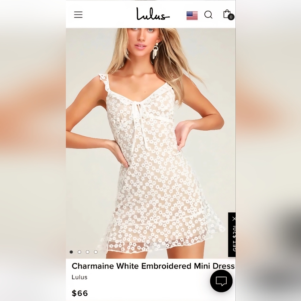NWT Large Lulus Charmaine White Embroidered Mini Dress,Floral,Sheer,Nude,Spring